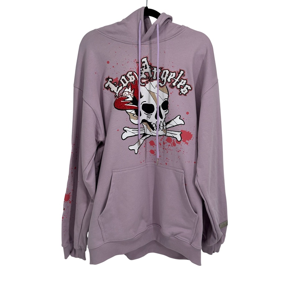 Watson Immortal Heart Society Hoodie XL Lavender Skull Rhinestone Streetwear New